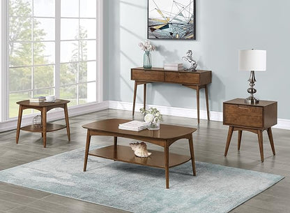 OSP Home Furnishings Copenhagen Mid-Century Moderm Accent Table with Storage Shelf, Walnut Finish