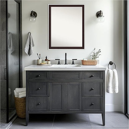 Amanti Art Bathroom Mirror for Over Sink, 25x31 Maya Espresso Silver Rectangle Vanity Mirror, Large Modern Contemporary Frame, Hangs Horizonally and Vertically, Bathroom Wall Decor, Non-Beveled Edge