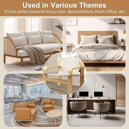 Ball & Cast Accent Chair Wide Armrest Mid-Century Lounge Living Room Chairs with Linen Fabric Armchair & Rubber Wood Frame,Detachable and Washable Seating Furniture for Bedroom,White