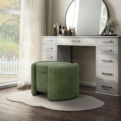 Furniture of America Lennox Modern Chenille 25-inch Round Storage Ottoman with Reversible Flip Top, Upholstered Footstool for Living Room, Bedroom, Entryway, Green