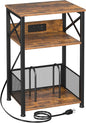 AMHANCIBLE Record Player Stand with Charging Station, Turntable Stand with Storage Cabinet, 3 Tier End Table Hold Up to 100 Albums, Record Table for Vinyl, Living Room, Rustic Brown, HETCD01BR-1