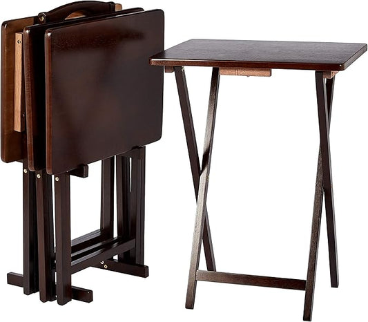 Amazon Basics Classic Foldable TV Dinner Tray Table with Storage Rack, 14.6 L x 19 W x 26 H inch, Espresso, 4-Pack