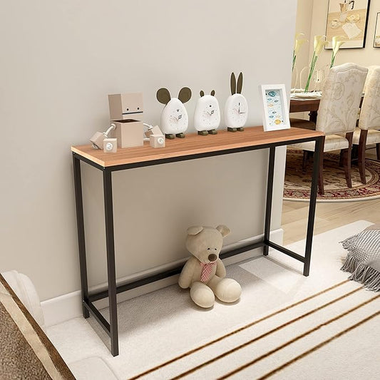 HOMERECOMMEND Console Sofa Tables End Table Computer Desk Coffee Snack Console Tables for Living Room Or Corridor Hallway Teak Color Wood