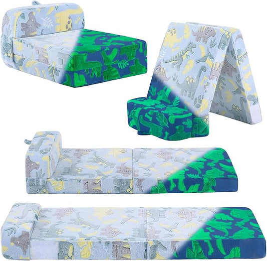 Tiita Folding Sofa Bed for Kids, Toddler Fold Out Couch With Removable Cover, Futon Sleeper Chair for Living Room, Guest Room - Dinosaur
