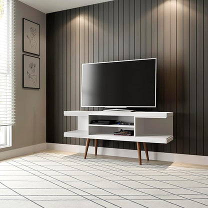 Manhattan Comfort Utopia 53.14" Freestanding Entertainment Center for Living Room, Mid Century Modern TV Stand with Shelves, Storage and Media Holes, Fits 50" Screens, White