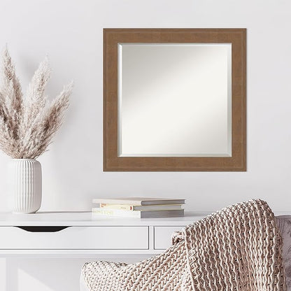 Amanti Art Brown Wall Mirror 25x25 Alta Medium Brown Square Bathroom Mirror for Wall Decor Living Room, Medium Rustic Farmhouse Frame, Hangs Horizonally and Vertically, Bathroom Decor, Beveled Edge