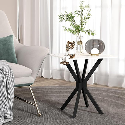 Square Side Table Set of 1, Modern Stylish End Table with Faux Marble Top and Black Metal Legs,Durable Sofa Side Table for Living Room Bedroom