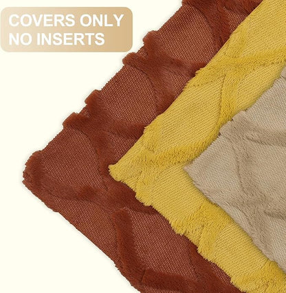 decorUhome Fall Throw Pillow Covers 18x18 Inch Set of 2, Soft Plush Faux Fur Wool Mustard Yellow Couch Pillow Covers, Decorative Neutral Pillow Cases for Bed Sofa Living Room Home Decor
