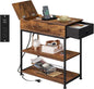 WLIVE Narrow Side Table with Charging Station, End Table for Living Room, Couch Side Table with Fabric Drawer for Bedroon, 11.8‘’W 23.6‘’L 24‘’H, Rustic Brown