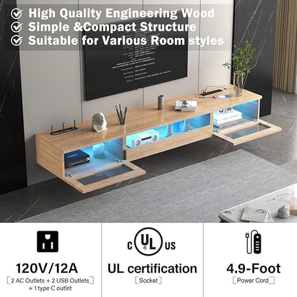 Floating TV Stand, 71" Floating Entertainment Center Wall Mounted,Floating Wall Mounted TV Shelf,Modern High Gloss tv Cabinet Media Console with Storage
