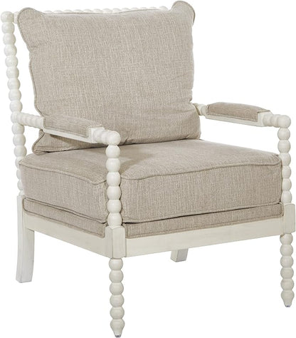 OSP Home Furnishings Kaylee Spindle Accent Chair with Antique White Wood Frame, Beige Linen Fabric