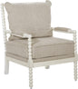 OSP Home Furnishings Kaylee Spindle Accent Chair with Antique White Wood Frame, Beige Linen Fabric