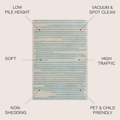 JONATHAN Y Khalil Modern Berber Stripe Cream/Turquoise Indoor Area Rug, 5x8, Contemporary, Bohemian, Easy-Cleaning for Living Room, Bedroom, Kitchen, Pet Friendly, Non-Shedding (MOH207B-5)