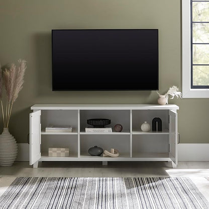 Walker Edison Buren Classic Grooved Door TV Stand for TVs up to 65 Inches, 58 Inch, Solid White