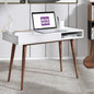 Artswish White Writing Desk with Drawers Mid Century Modern Desk, Wood Office Computer Desks for Small Space, White Desks with Walnut Legs