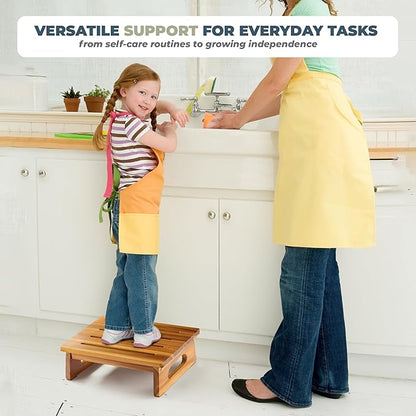 Wooden Step Stool, 5.3" One Step Stool for Adults with Handle, Durable & Portable Design Supports up to 550lbs for Bedroom, Kitchen, Bathroom or High Beds
