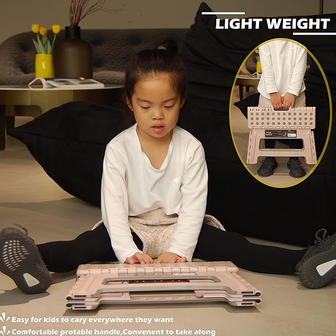 Folding Step Stool - 9" Height - Holds up 300 Lbs Lightweight Foldable Stepping Stool is Sturdy Enough to Support Adults & Safe Enough for Kids. Skid Resistant and Open with one flip