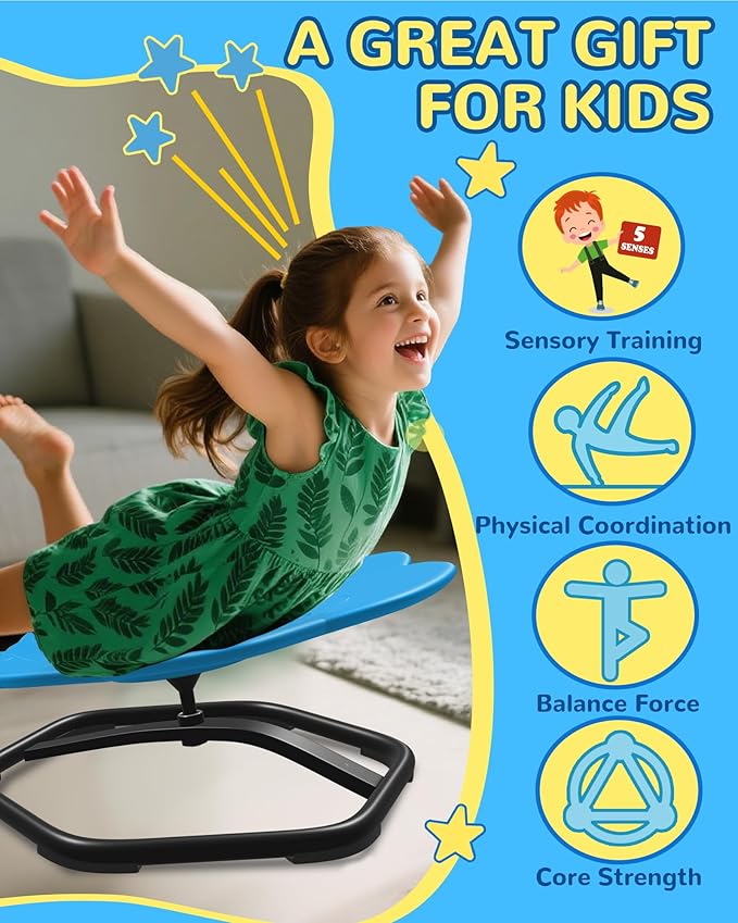 21" L × 19" W Spinning Chair for Autistic Kids, Sensory Toys for Kids with Autism, Sit and Spin, Toddlers & ADHD Children, Sensory Products Swivel Chair, Blue