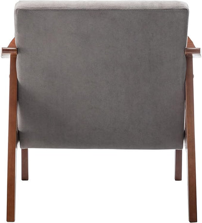 Container Furniture Direct Accent Chair with Velvet Upholstery and Solid Wood Frame, Classic Mid-Century Modern Living Room Furniture for Extra Seating, Grey