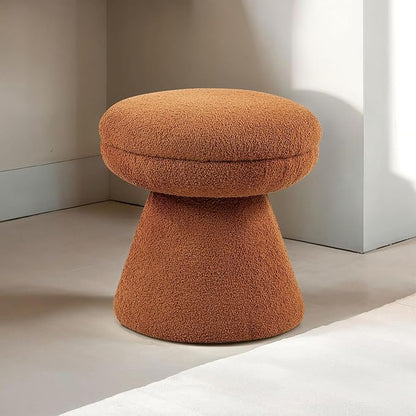 Furniture of America Rami Modern 18-inch Mushroom-Shape Upholstered Ottoman with Tapered Pedestal, Vanity Stool Chair, Small Foot Stool for Bedroom, Living Room, Entryway, Saddle Brown