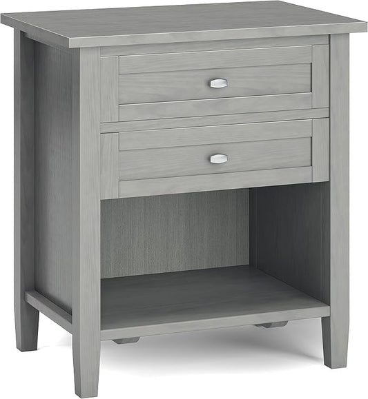 SIMPLIHOME Warm Shaker SOLID WOOD 24 Inch Wide Transitional Bedside Nightstand Table in Fog Grey, For the Living Room and Bedroom