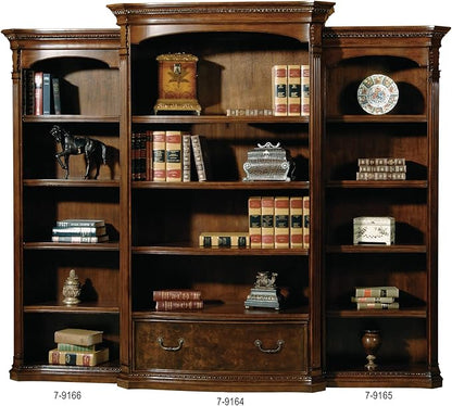 Hekman Old World Walnut Burl Executive Left Bookcase - Wood Bookshelf, 5 Shelf Bookcase, 3 Adjustable Wood Shelves, Wooden Finish, Case Levelers - Home, Library, Bedroom, and Living Room Furniture