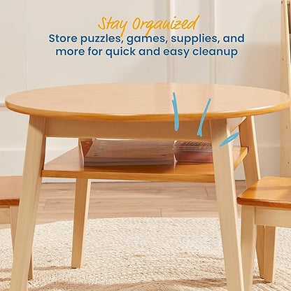 ECR4Kids Hideaway Table and Chair Set, Kids Furniture, Honey/Antique White, 3-Piece