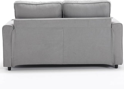 ERYE Modern Upholstered Loveseat Sofa Foldable Convertible Floor Sofabed W/Cupholders and Pockets, 3 Fold Tufted Futon Lounge Sofa with Pull Out Sleeper Couch Bed for Living Room Bedroom Studio