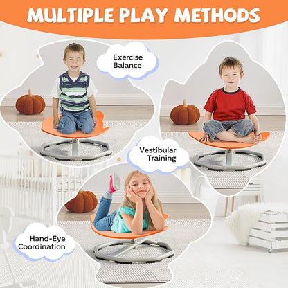 Spinning Chair for Autistic Kids, Non-Slip Sensory Spinning Chair, Sit and Spin Autism Toys Training Body Coordination (Orange)