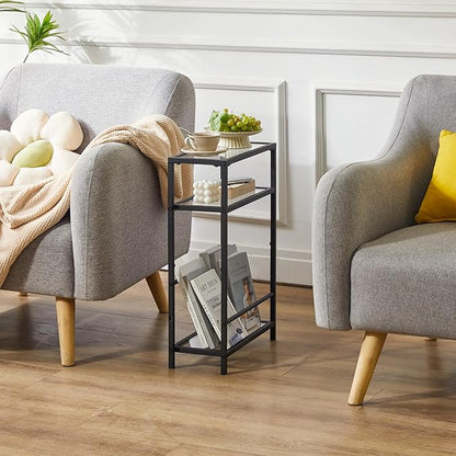 IBUYKE Narrow Side Table with Storage Shelf, 3 Tier Slim End Table,Modern Sofa Table, Small Nightstand, Telephone Table for Small Spaces,for Living Room, Bedroom, Black UTMZ002B