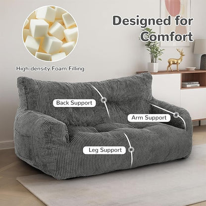 Pamapic Bean Bag Chair,2 Seat Loveseat Sofa,Ultra Soft Dutch Velvet,Fluffy Comfort Washable Cover,Corduroy Lazy Sofa Bed for Adults,Fit Living Room, Bedroom,Outdoor Spaces,Dark Grey