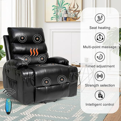 Recliner Chair Power Lift Massage Chair Full Body 21" Large Size Electric Recliner with 8 Point Vibration Massage and Lumber Heat, Remote Control, Side Pockets and Cup Holders, Black