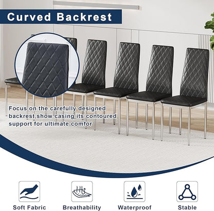 JT Modern Minimalist Dining Chair Fireproof Leather Sprayed Metal Pipe Diamond Grid Pattern Restaurant Home Conference Chair Set of 4 Or 6 (8, Grey)