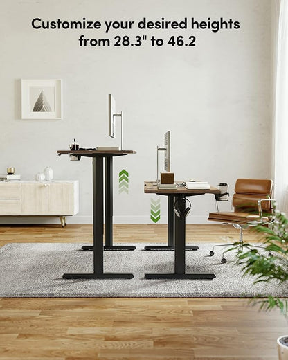 BANTI 55"x24" Standing Desk, Electric Stand up Height Adjustable Home Office Table, Sit Stand Desk with Splice Board, Black Frame & Rustic Brown Top