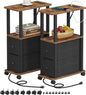 TUTOTAK Small Narrow End Tables, Side Tables with 2 Fabric Drawers, Set of 2, Bedside Tables with Charging Station for Small Spaces, Slim Nightstands with USB Ports and Wheels, TB01BB053