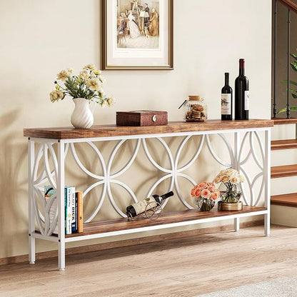LITTLE TREE Sofa Table, 70.9 Inch Industrial Behind Couch Table with Storage Shelves, Narrow Long Console Table for Entryway, Living Room, Foyer, Hallway, Office
