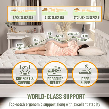 Ottomanson Queen 12" Hybrid Mattress - Meditation Antistatic Quilted Cover - Made in USA - Firm Support - Individually Pocketed Coils & CertiPUR-US Foam - Fiberglass-Free - Bed in a Box