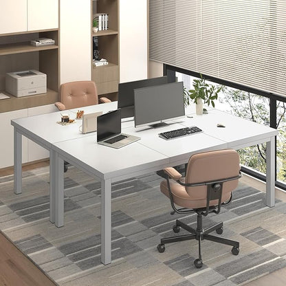 63 Inch Large Computer Desk, Home Office Desk, Modern Desk Table for 2 Person Gaming Computer Desk, Simple Office Desk for Work,Craft,Writing,Studying, Etc., White
