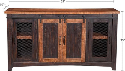 Martin Svensson Home Santa Fe Solid Wood TV Stand, 65", Antique Black and Aged Distressed Pine