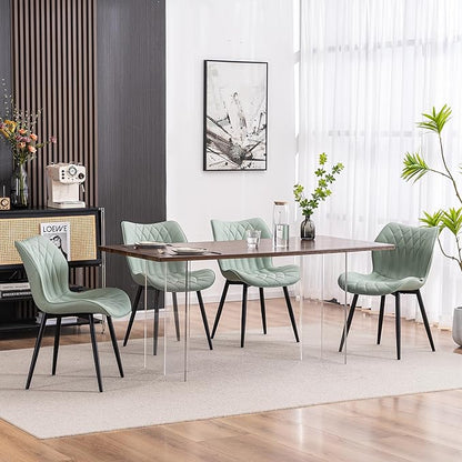 YOUNIKE Dining Chairs Set of 2, Upholstered Faux Leather Dining Room Chairs with Wing Back and Metal Legs, Mint Green