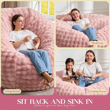 Hobestluk Bean Bag Chairs 6ft Beanbag Chair with Filler Adult Bean Bags with Fluffy & Machine Washable Cover, Giant Bean Bag Chairs for Aduts (Pink, 6FT-70" x 70" x 15")