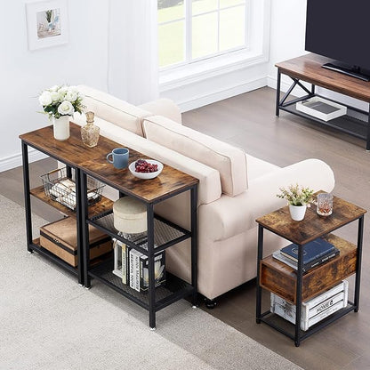 VECELO Tall End Side Table,30" Height Nightstand with 3-Tier Storage Shelf for Living Room Bedroom Office Hallway Study