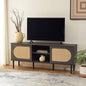 SAFAVIEH Claude TV Stand for up to 65" Flatscreen – Distressed Black, 2 Sliding Doors with Interior Storage, 2 Open Shelves, Entertainment Media Console (MED9610E)