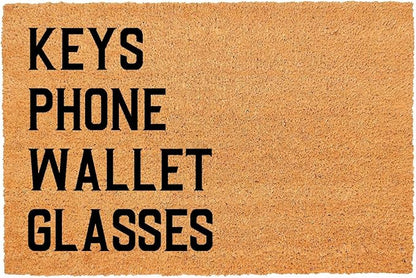 Funny Coir Doormat Keys Phone Wallet Glasses Front Door Mat Entryway Outdoor Mat with Heavy Duty Front Porch Decor Welcome Mats House Warming Gift Doormat Entry Natural Coir Mat 23.7 x 15.7 inch