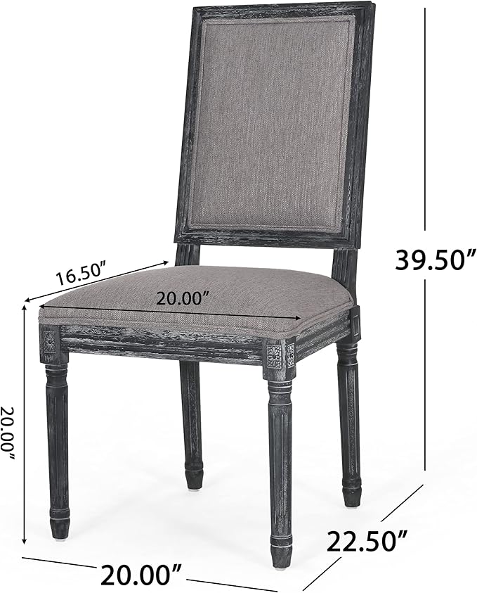 Christopher Knight Home Regina French Country Dining Chairs Set of 2, Wooden Dining Room Chair, High Back Kitchen Side Chair, Fabric Upholstered Armless Extra Seat, Gray