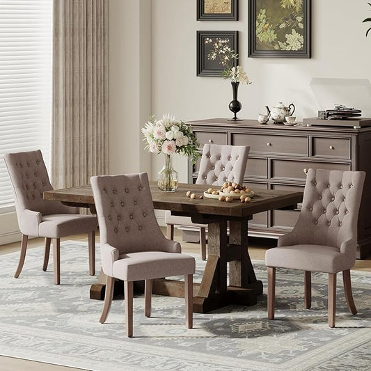 COLAMY Wingback Upholstered Side Dining Room Chairs Set of 4, Fabric Dining Chairs with Tufted Button, Living Room Chairs for Home Kitchen, Taupe