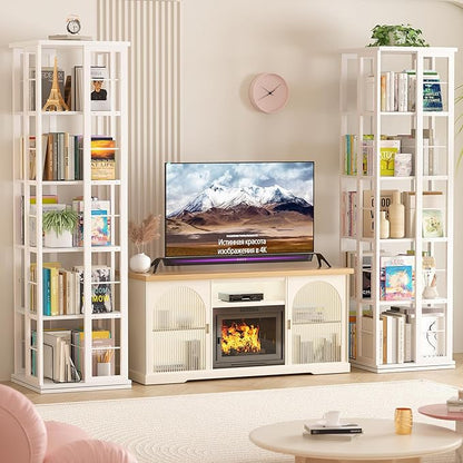 Aheaplus Rotating Bookshelf, Corner Bookcase, 360 Display Wood Spinning Bookshelves, Floor Standing Bookcases Narrow Shelf, 5 Tiers, White