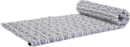 Leewadee - Foldable Floor Mattress - Japanese Roll Up Futon -Trifold Tatami Mat- Guest Floor Bed - Camping Mattress - Thai Massage Mat, Kapok Filled, 75 x 28 inches, Blue White