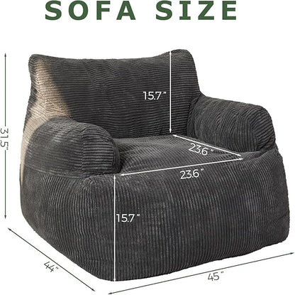 HIGOGOGO Giant Bean Bag Chair Sofa, Big Comfy Chair for Bedroom Living Room, Bean Bag Lazy Chair for Adults with Pocket Armrests for Gaming, Reading, Large, Dark Grey