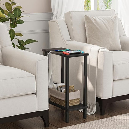 TUTOTAK Small Side Table, Narrow End Table, Set of 2, Skinny Sofa Table, Slim Nightstand, Couch Table, Living Room, Bed Room, Black TB01BK0622